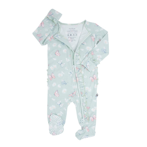 mint-butterfly-daisy-bamboo-ruffle-baby-footie Sweet Bamboo - Sophia's Style-2